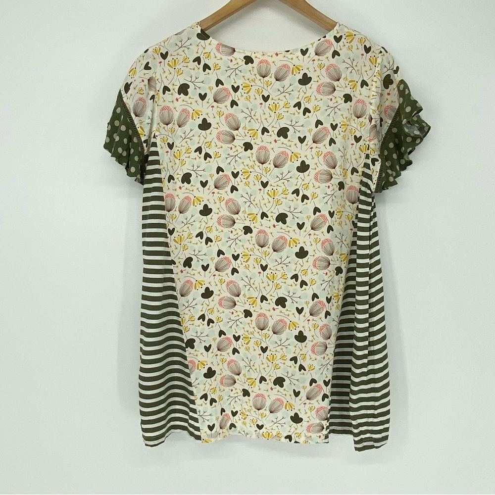 Matilda Jane Gentle Breeze Top Size L Floral Stripe Ruffle Short Sleeves Rayon - Picture 7 of 13